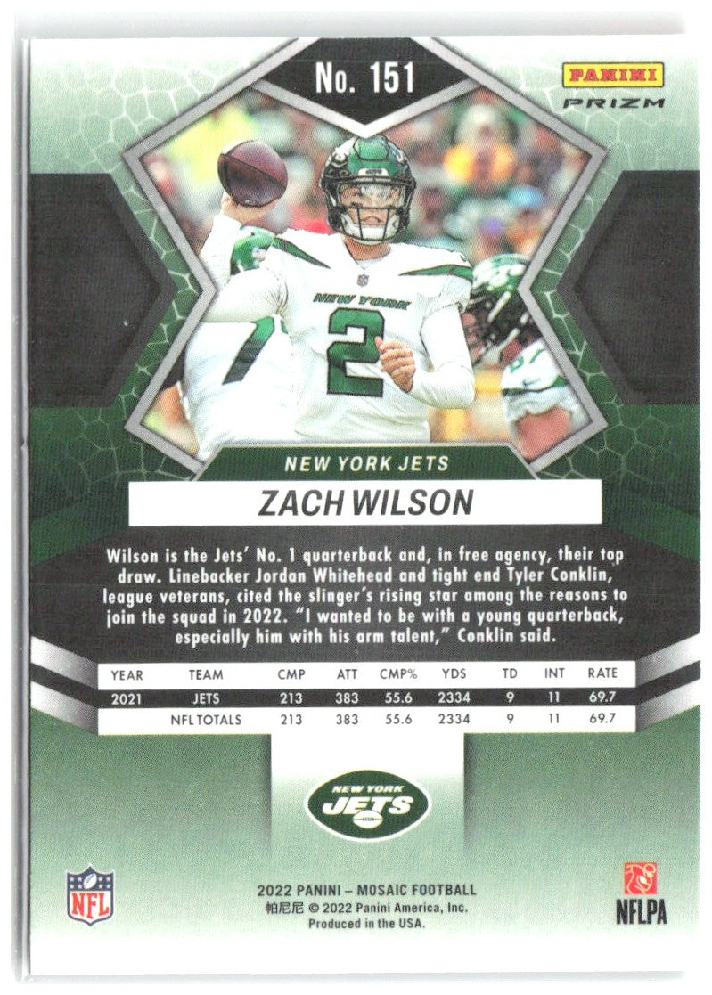 Zach Wilson Panini Mosaic - Mosaic Reactive Orange 151 2022 New York Jets