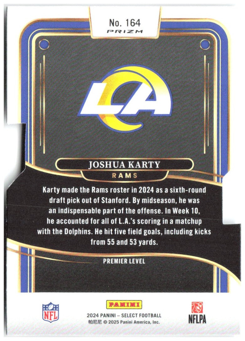Joshua Karty Panini Select - Silver Prizm Die Cut 164 2024 Los Angeles Rams