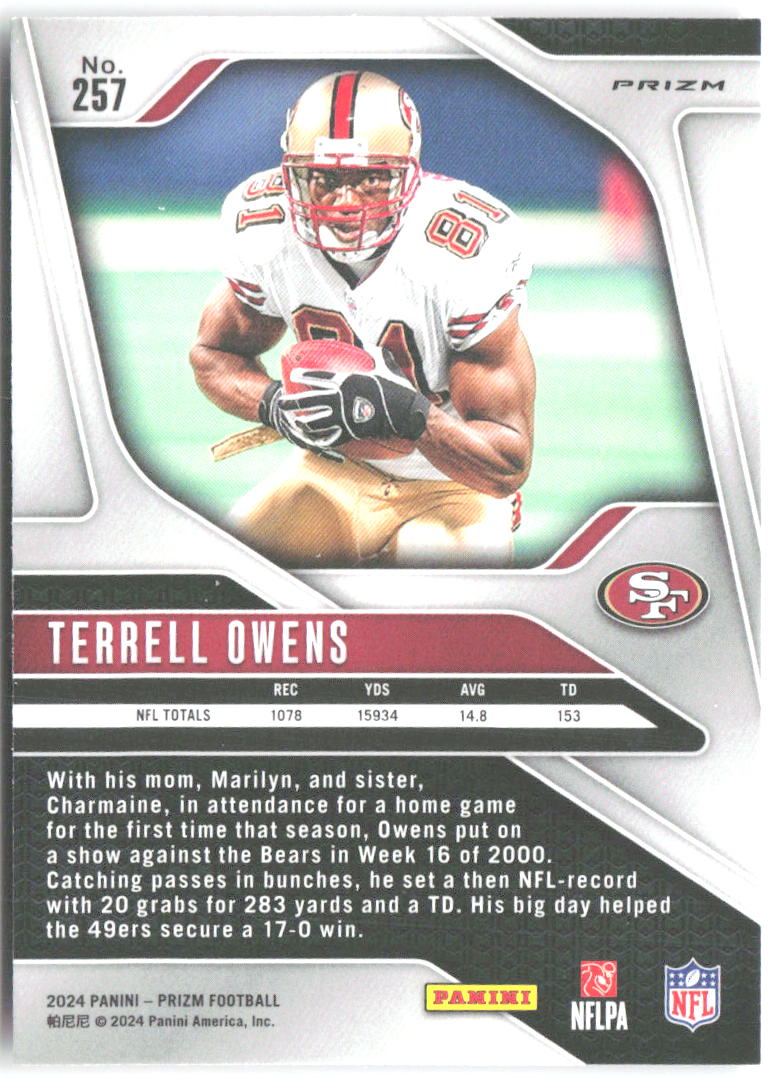 Terrell Owens Panini Prizm - Pink 257 2024 San Francisco 49ers
