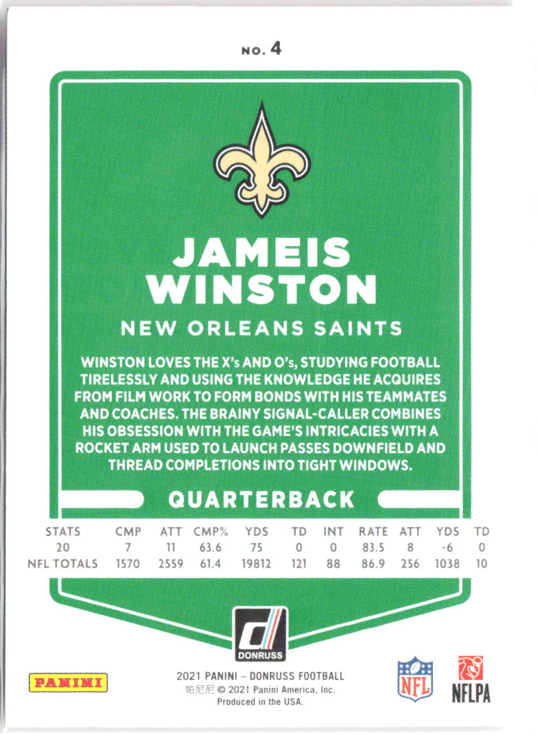 Jameis Winston Donruss - Press Proof Red 4 2021 New Orleans Saints