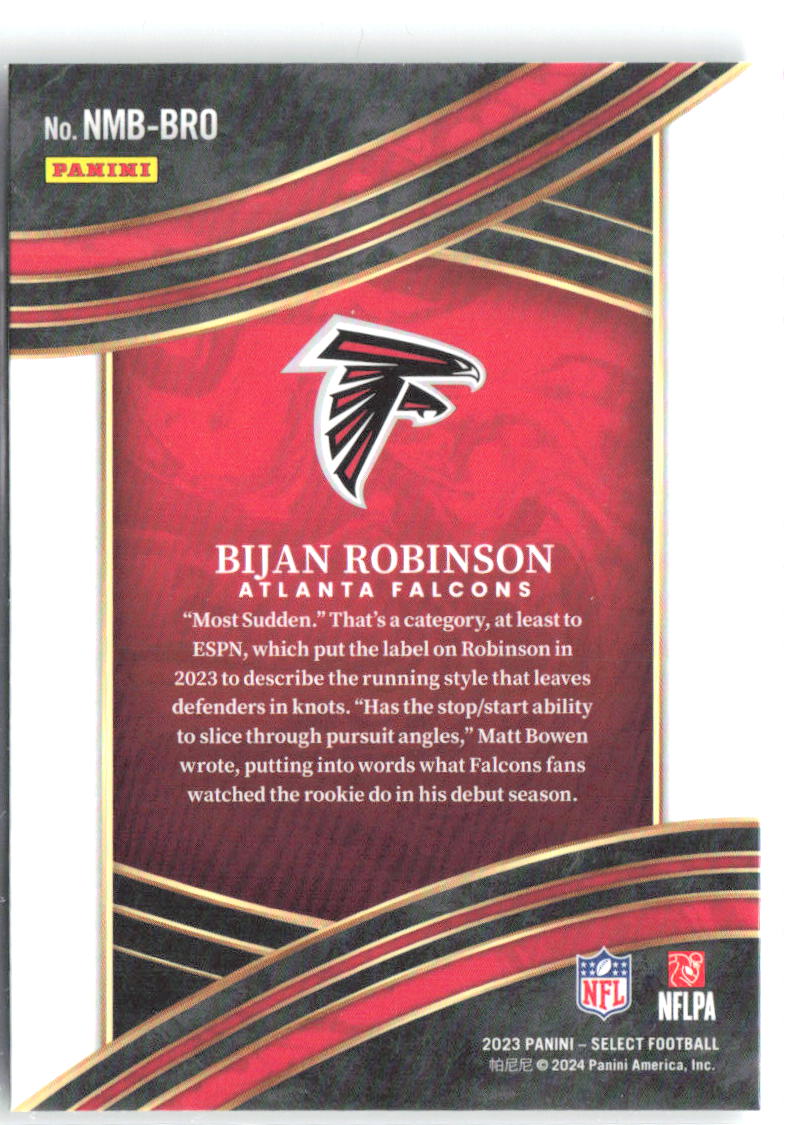 Bijan Robinson Panini Select - Numbers NMB-BRO 2023 Atlanta Falcons