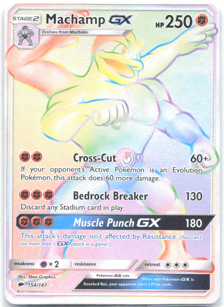 Machamp GX Secret Holo Rainbow Rare SM Burning Shadows 154/147 NM 5ban Graphics