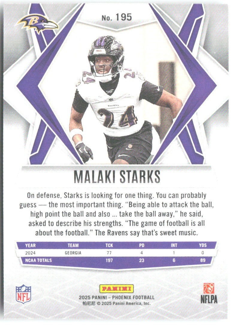 Malaki Starks Panini Phoenix 195 2025 Baltimore Ravens RC