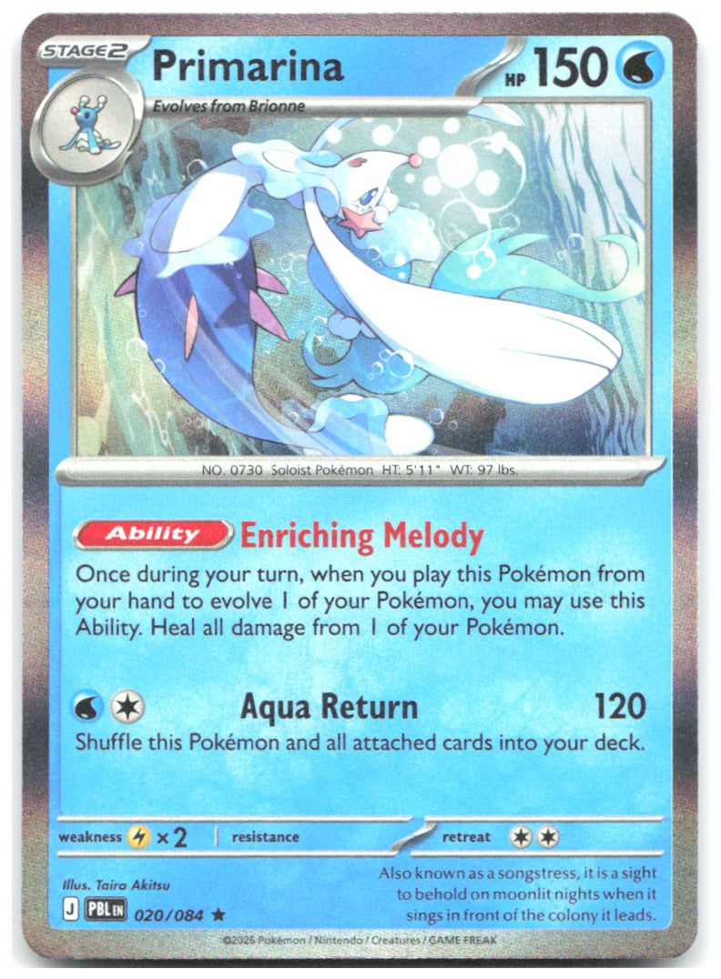 Primarina Holo Rare ME05 Pitch Black 020/084 NM Taira Akitsu