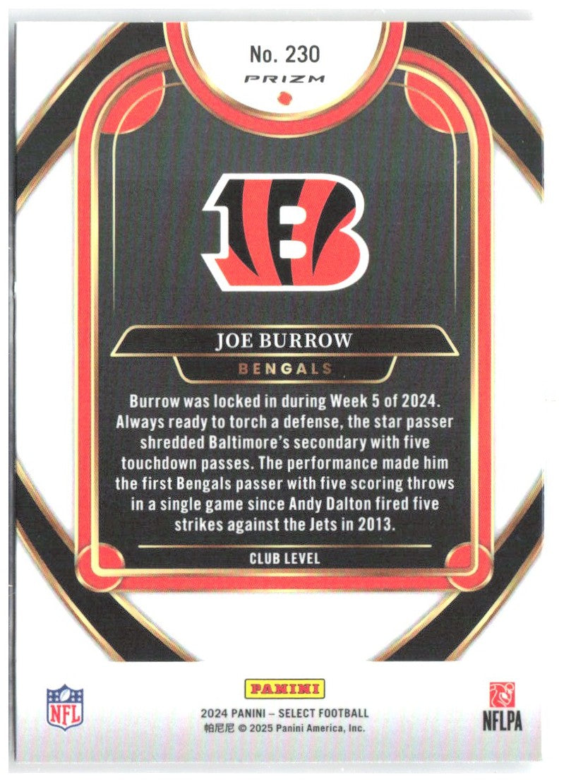 Joe Burrow Panini Select - Red & Yellow Prizm Shock 230 2024 Cincinnati Bengals