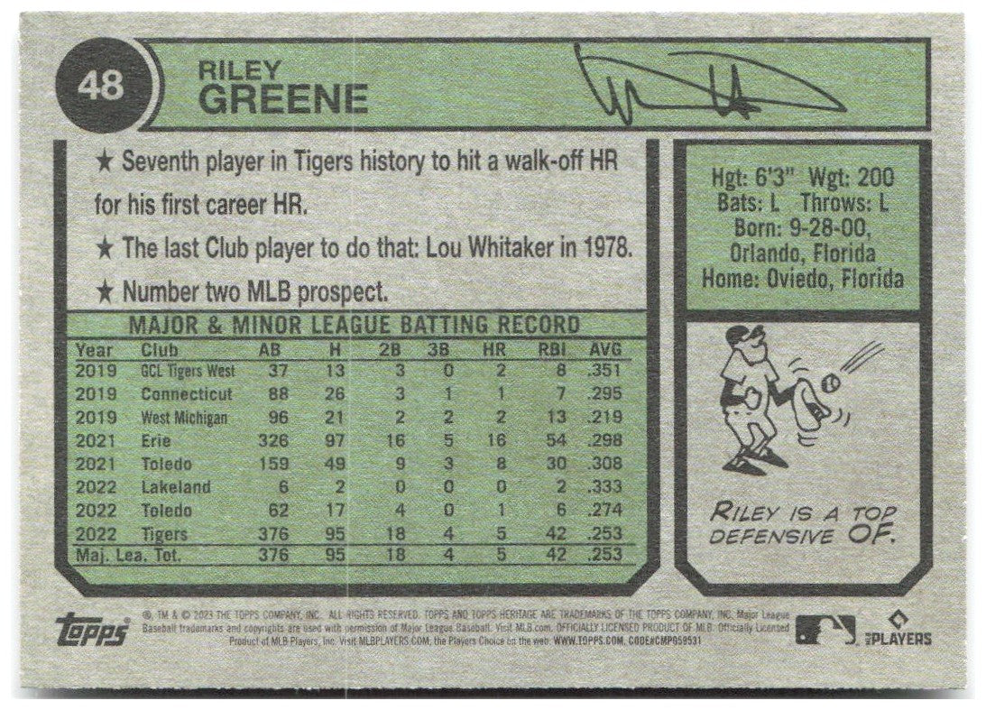 Riley Greene Topps Heritage 48 2023 Detroit Tigers RC