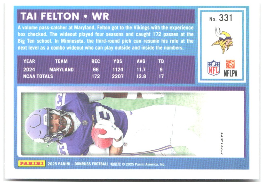 Tai Felton Donruss - Optic Rated Rookies Red Wave 331 2025 Minnesota Vikings