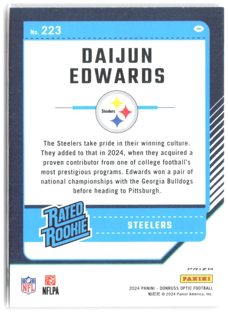 Daijun Edwards Donruss Optic - Pink 223 2024 Pittsburgh Steelers