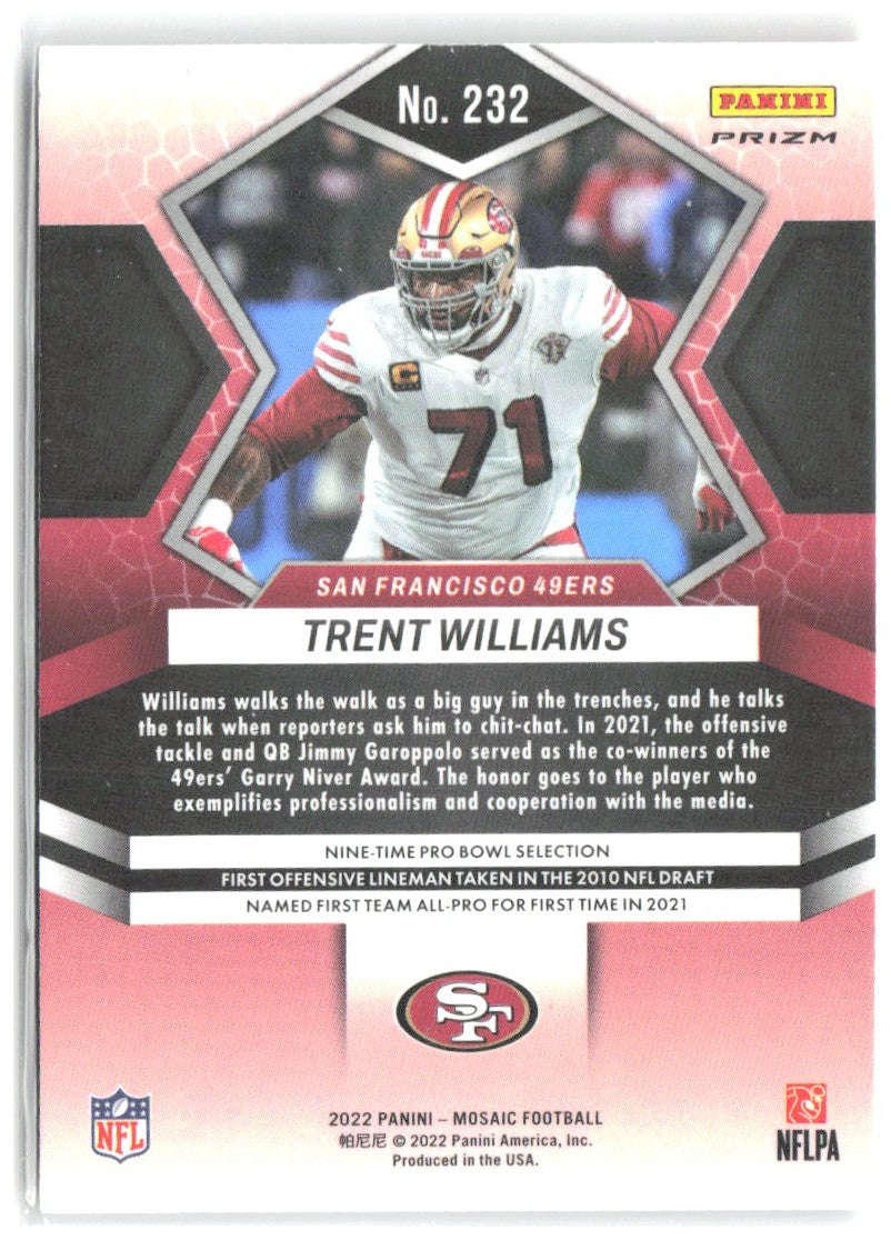 Trent Williams Panini Mosaic Mosaic Reactive Orange 232 2022 San Francisco 49ers