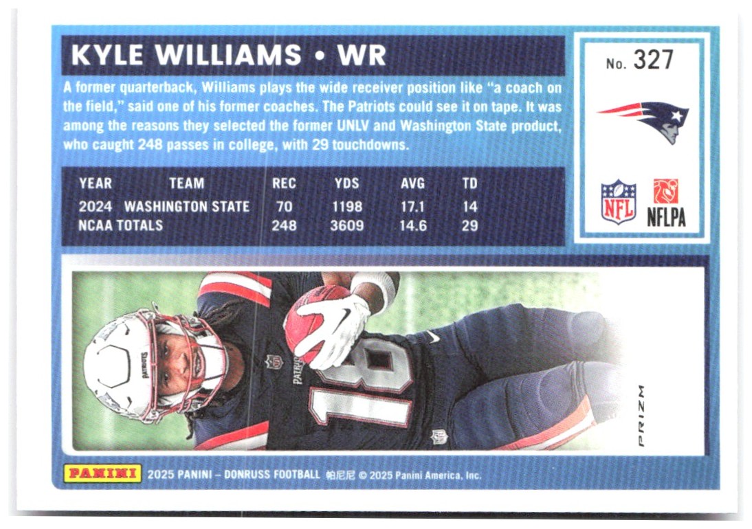 Kyle Williams Donruss - Optic Rated Rookies Pink 327 2025 New England Patriots