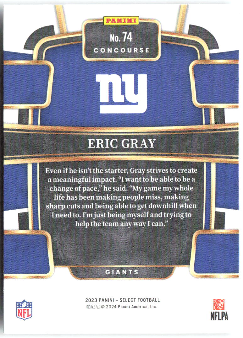 Eric Gray Panini Select 74 2023 New York Giants