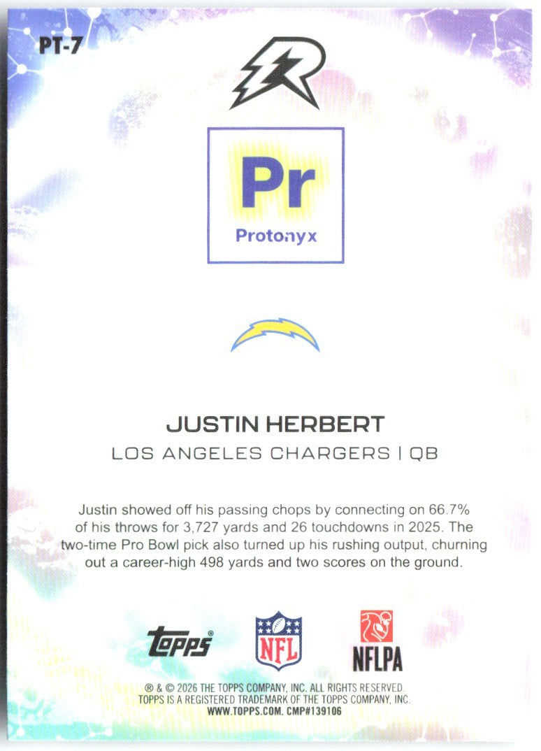 Justin Herbert Topps Resurgence - Protonyx Refractor PT-7 2025 Chargers