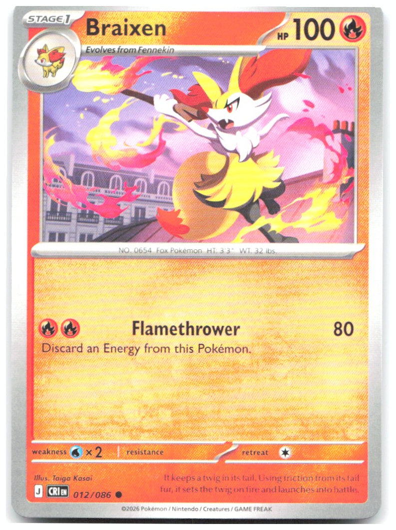 Braixen Common ME04 Chaos Rising 012/086 NM Taiga Kasai