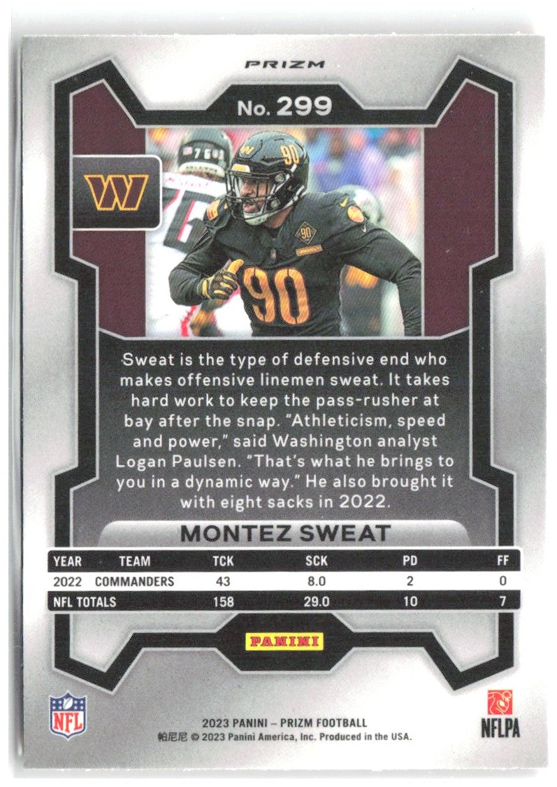 Montez Sweat Panini Prizm - Lazer 299 2023 Washington Commanders