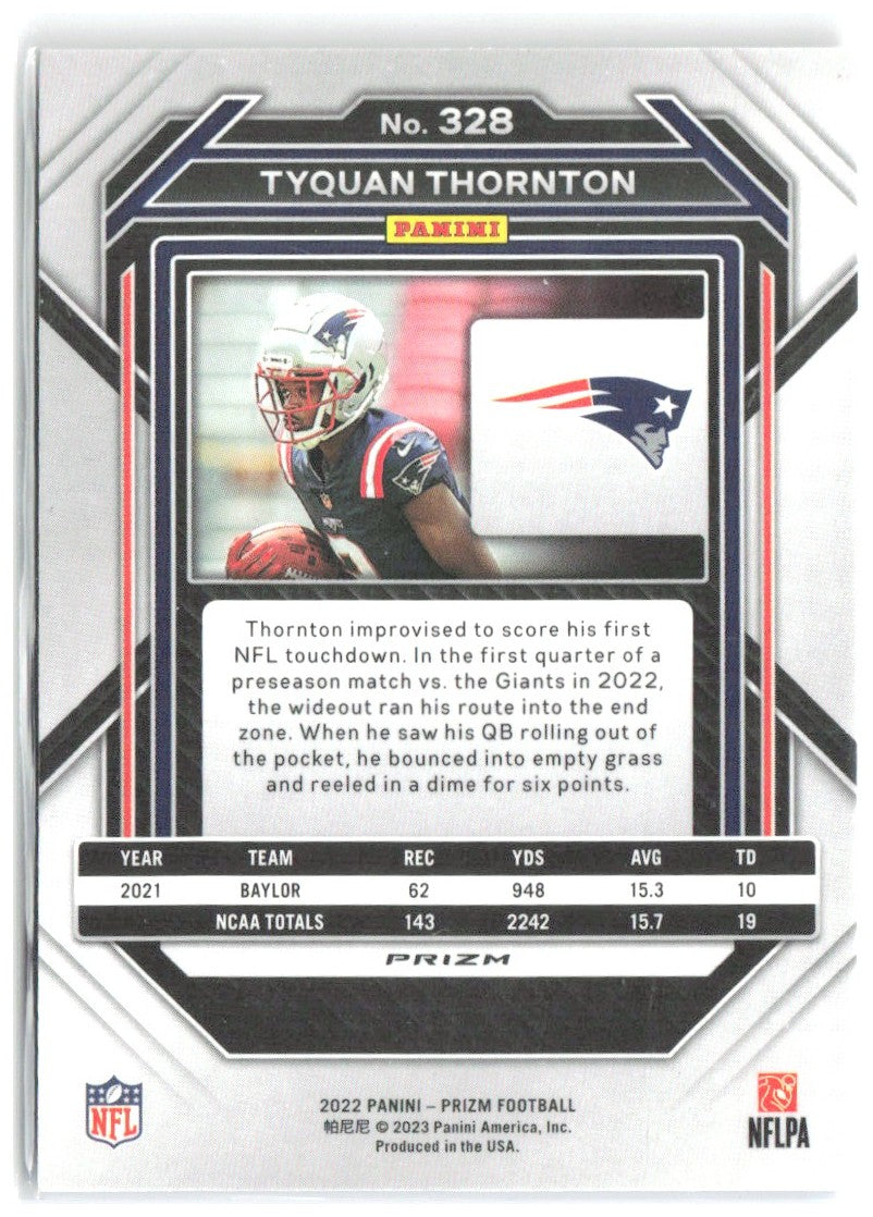 Tyquan Thornton Panini Prizm - Red White and Blue 328 2022 New England Patriots