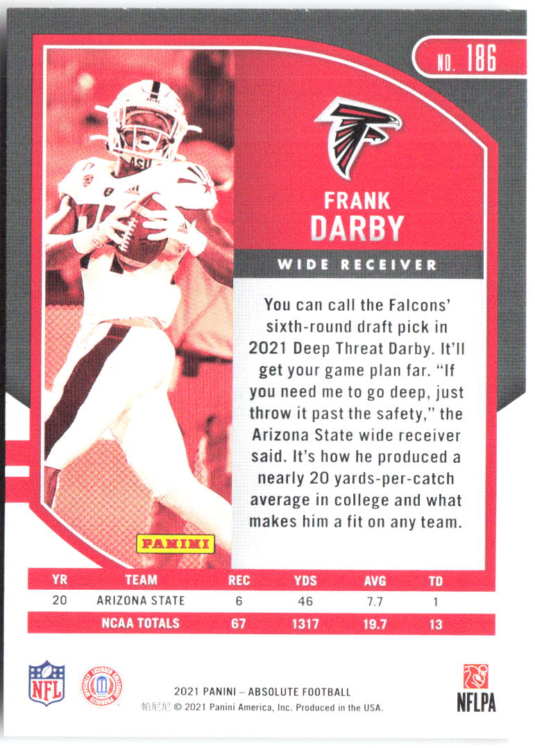 Frank Darby Panini Absolute - Retail 186 2021 Atlanta Falcons RC