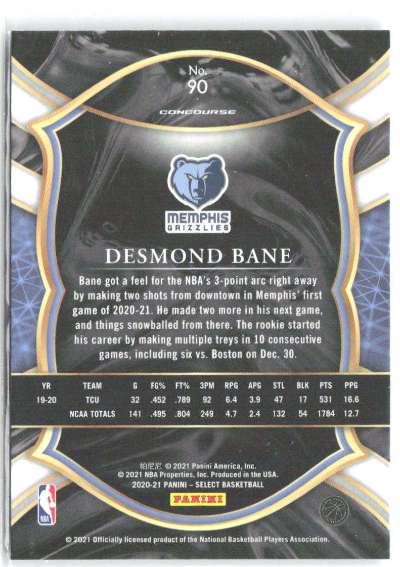 Desmond Bane Panini Select - Blue 90 2020-21 Memphis Grizzlies