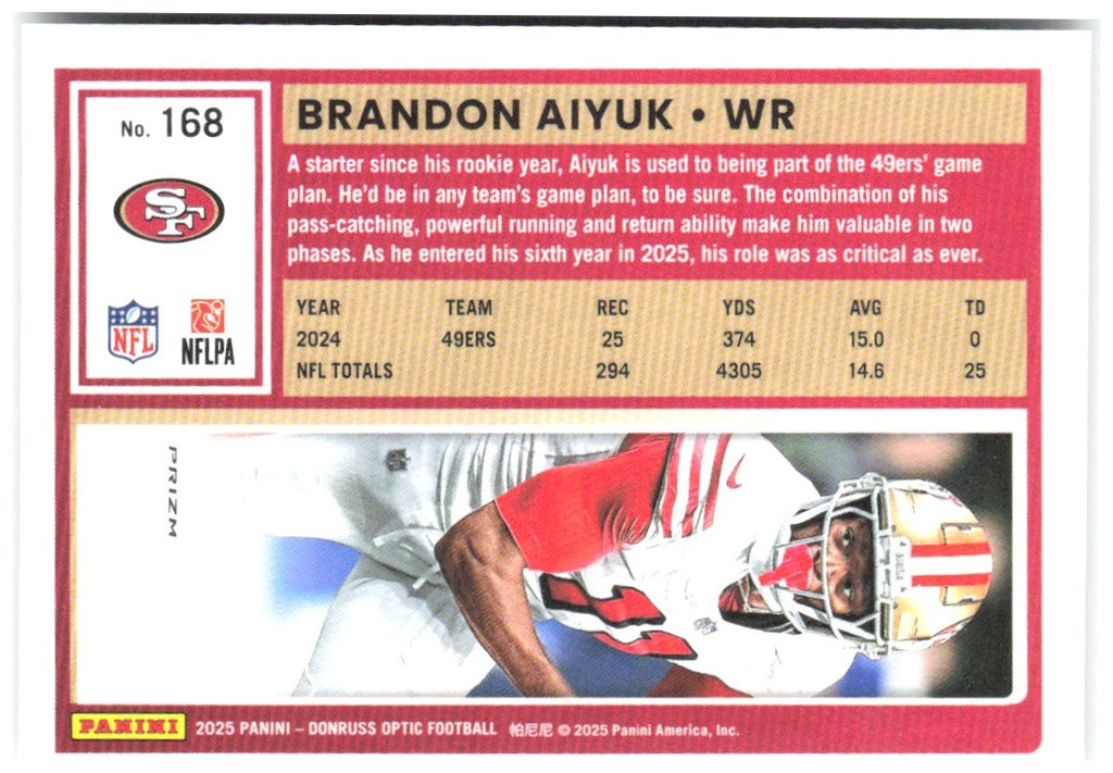 Brandon Aiyuk Donruss Optic - Holo 168 2025 San Francisco 49ers