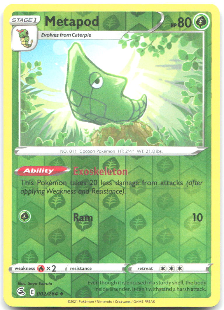 Metapod Reverse Holo Uncommon SWSH08 Fusion Strike 002/264 NM Saya Tsuruta