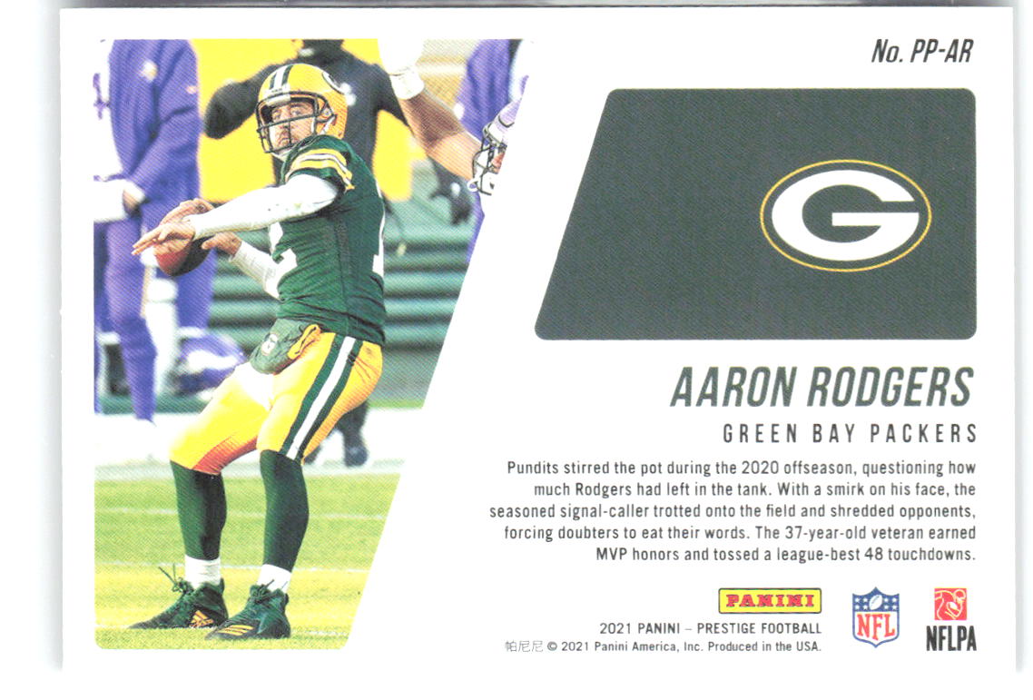 Aaron Rodgers Panini Prestige - Prestigious Pros PP-AR 2021 Green Bay Packers