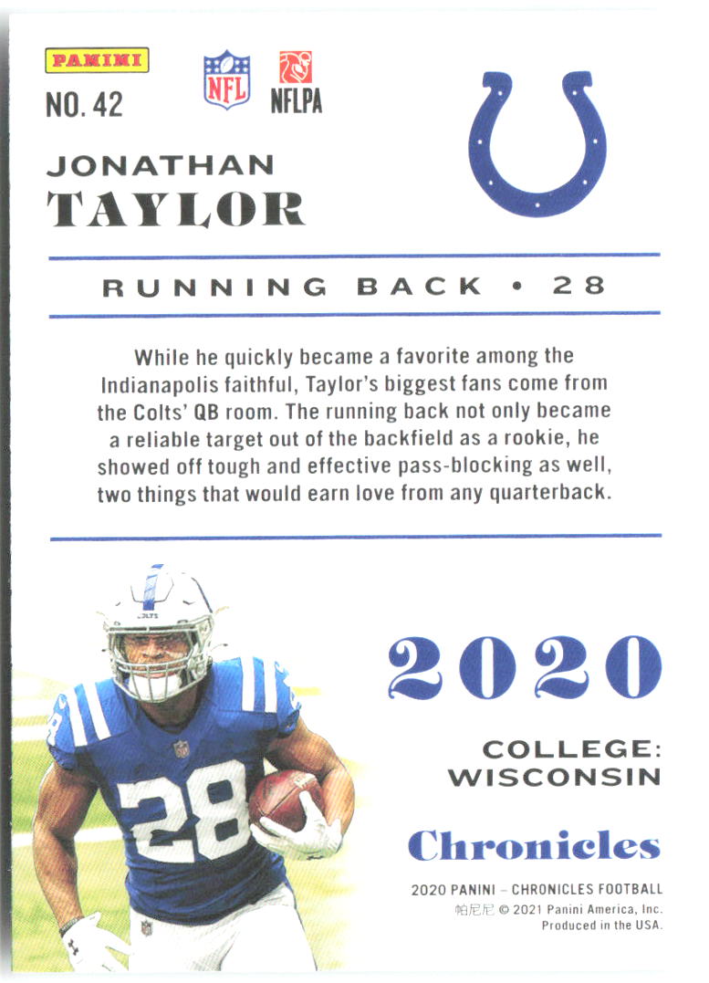 Jonathan Taylor Panini Chronicles 42 2020 Indianapolis Colts RC