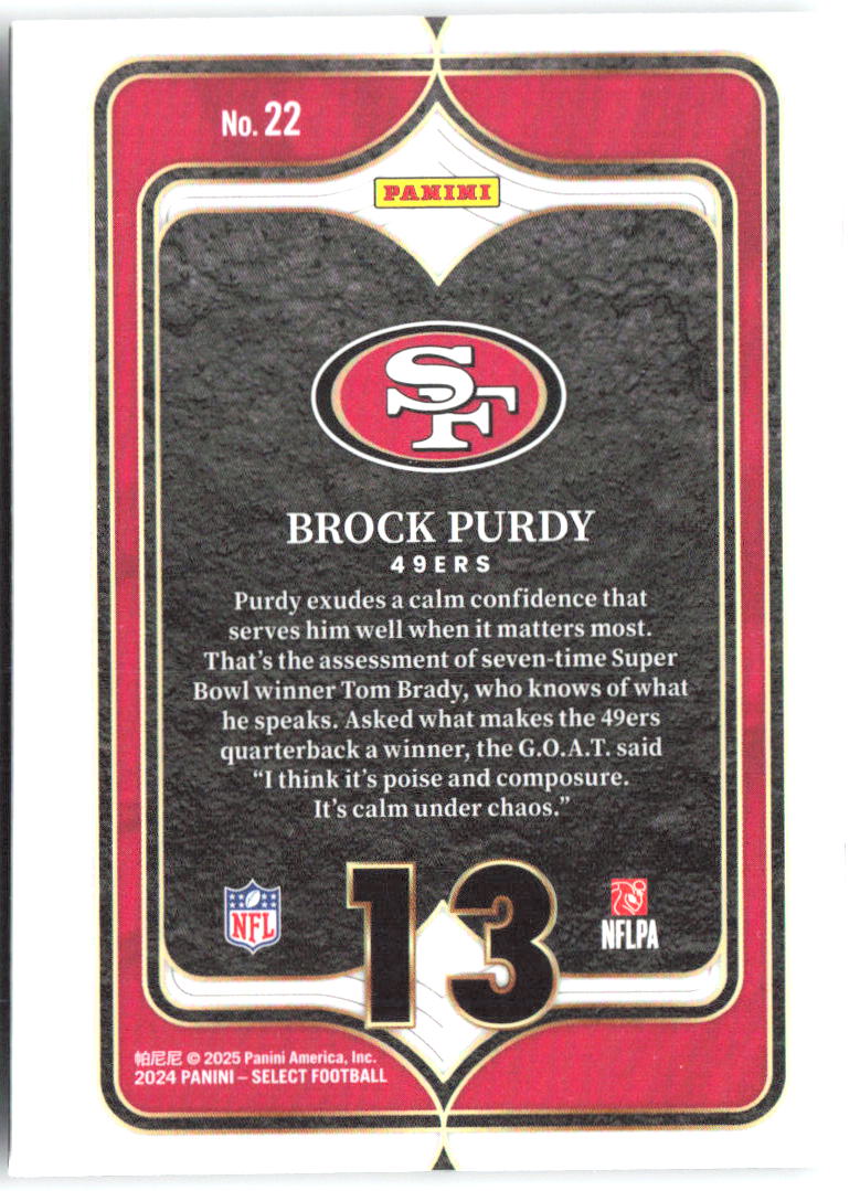 Brock Purdy Panini Select - Select Numbers 22 2024 San Francisco 49ers