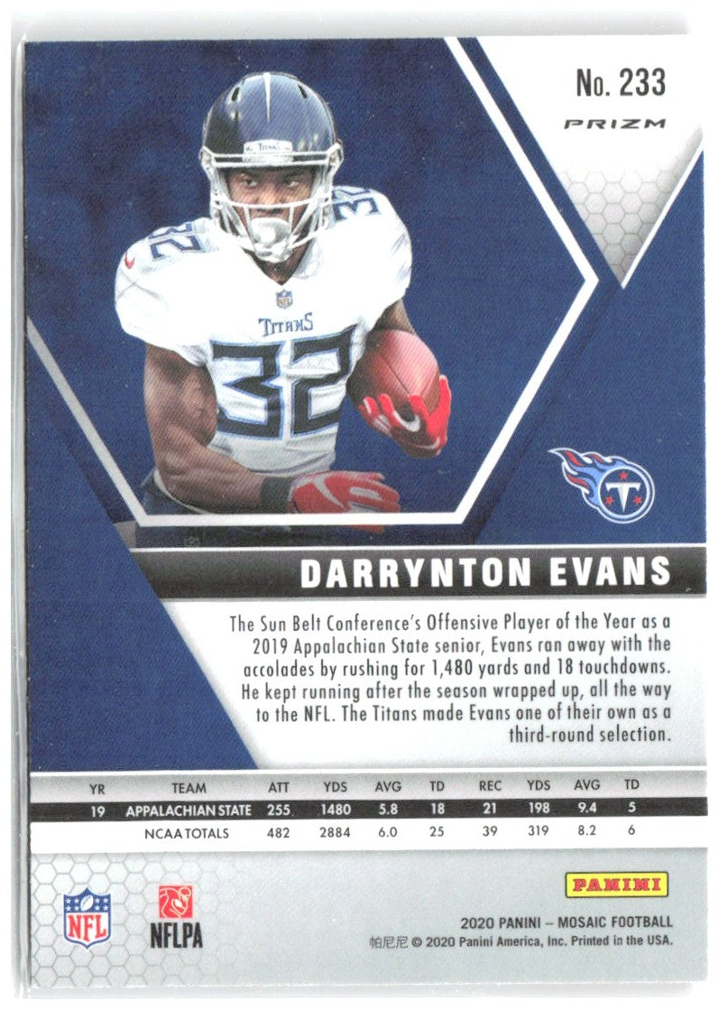 Darrynton Evans Panini Mosaic - Prizm Reactive Blue 233 2020 Tennessee Titans