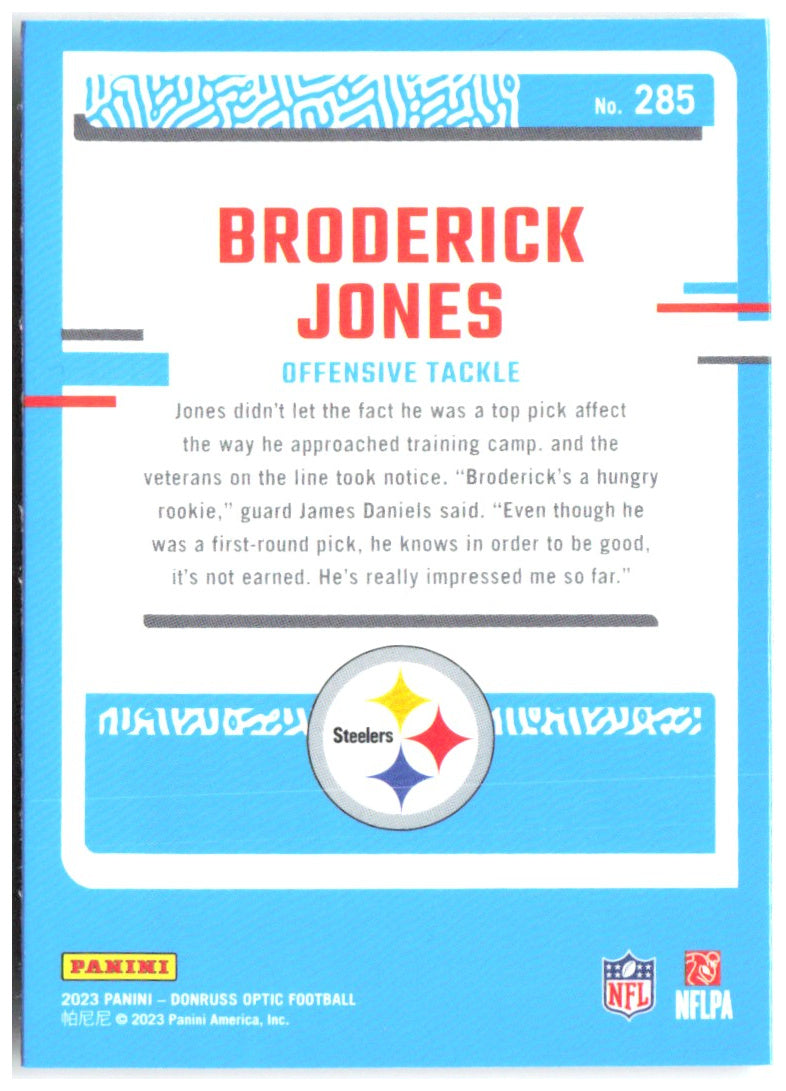 Broderick Jones Donruss Optic 285 2023 Pittsburgh Steelers RC