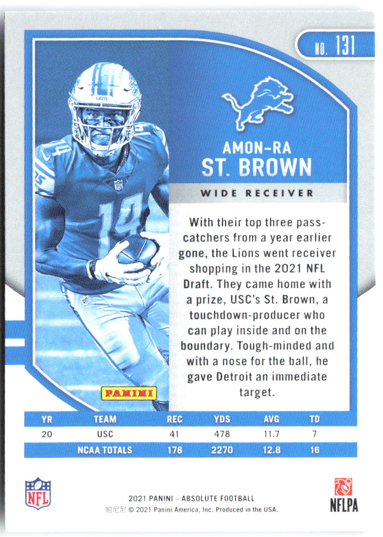 Amon-Ra St. Brown Panini Absolute - Retail 131 2021 Detroit Lions RC