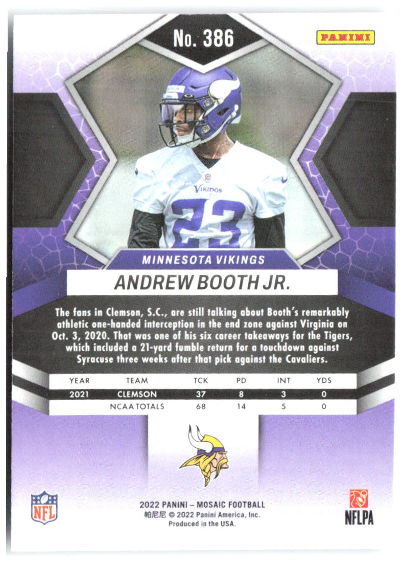 Andrew Booth Jr. Panini Mosaic 386 2022 Minnesota Vikings RC