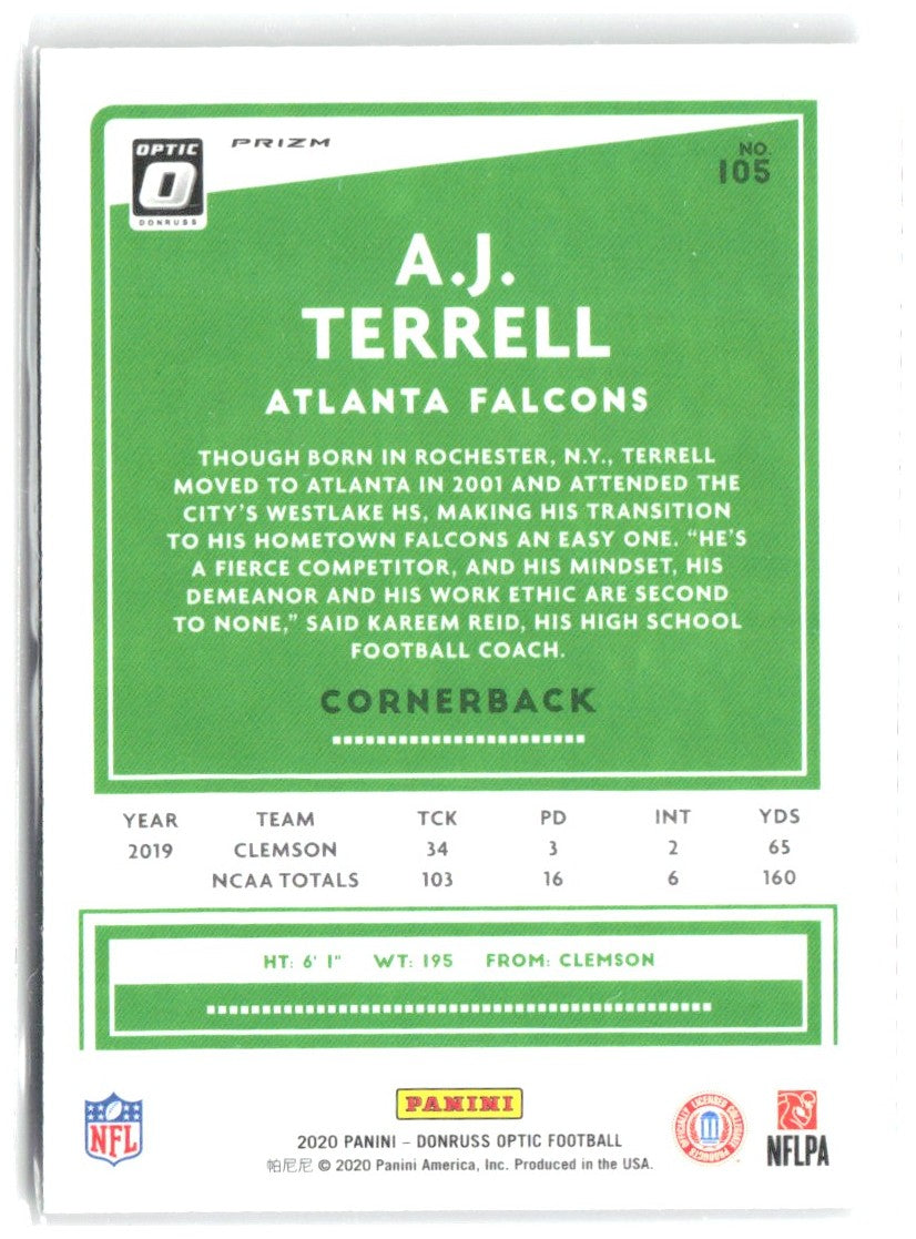 A.J. Terrell Donruss Optic - Bronze 105 2020 Atlanta Falcons