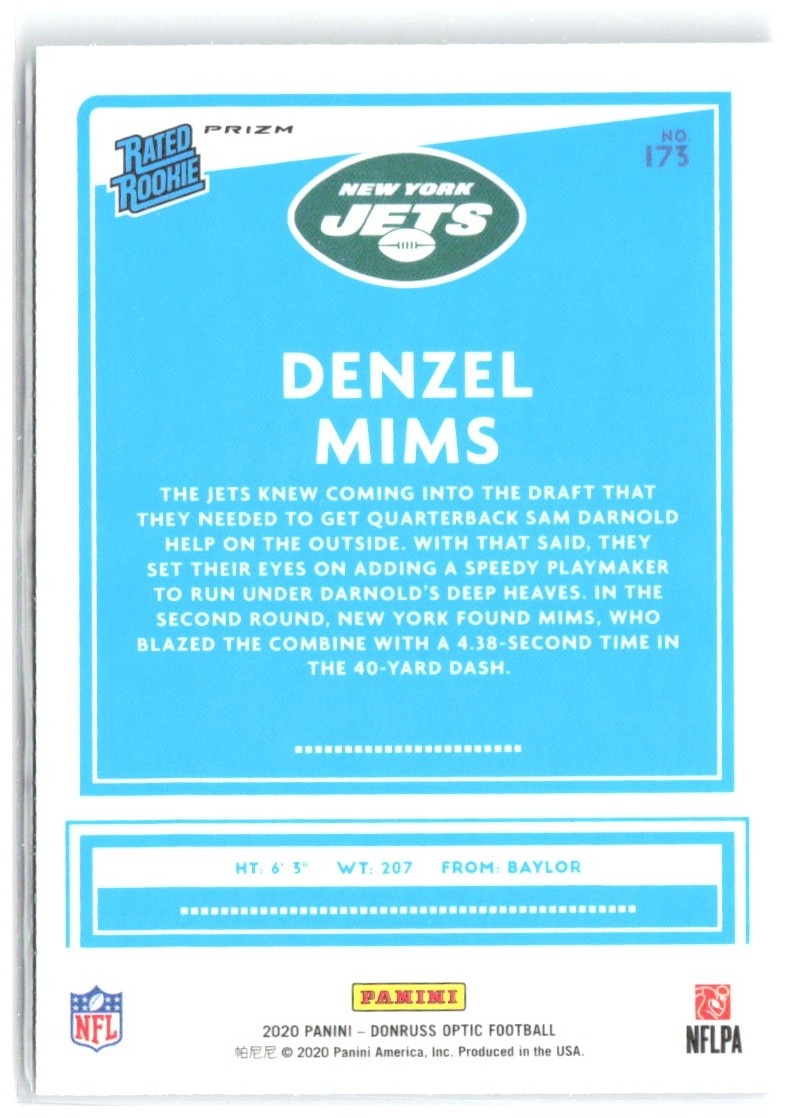 Denzel Mims Donruss Optic - Blue Scope 173 2020 New York Jets
