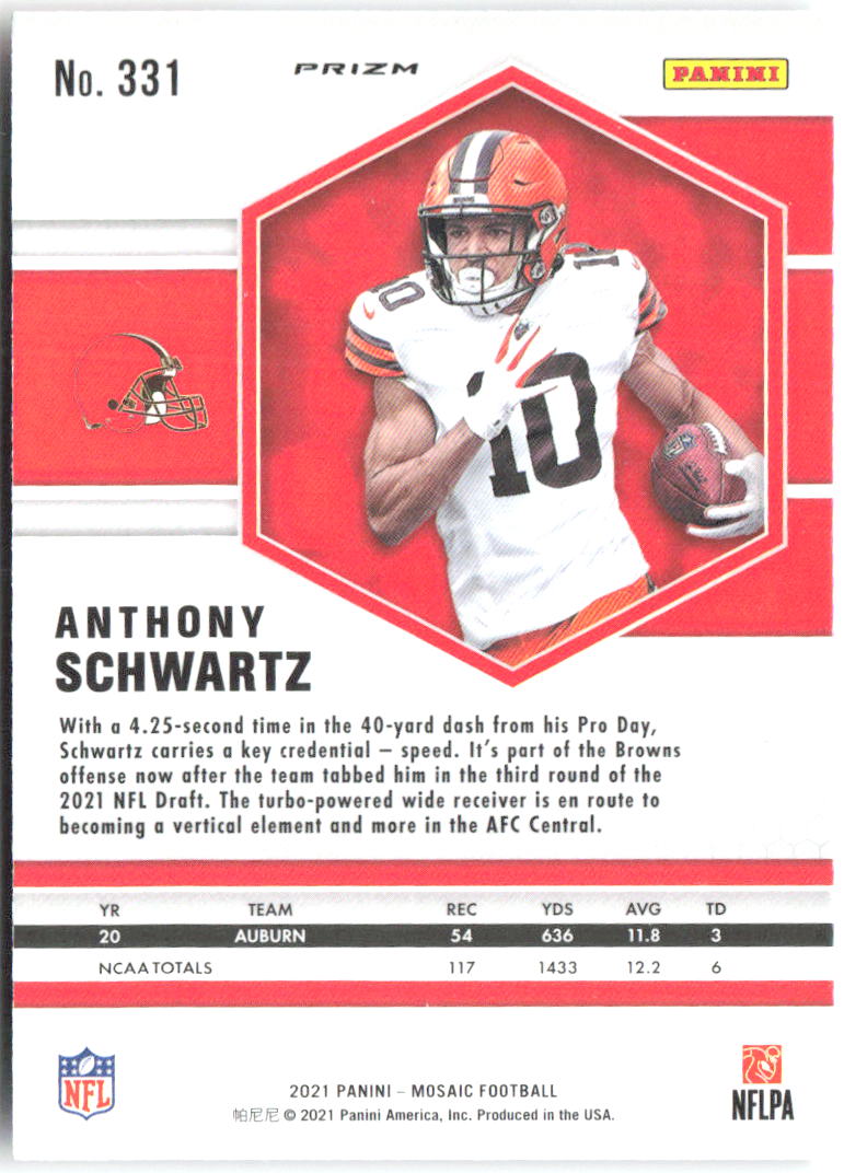 Anthony Schwartz Panini Mosaic - Prizm Silver 331 2021 Cleveland Browns