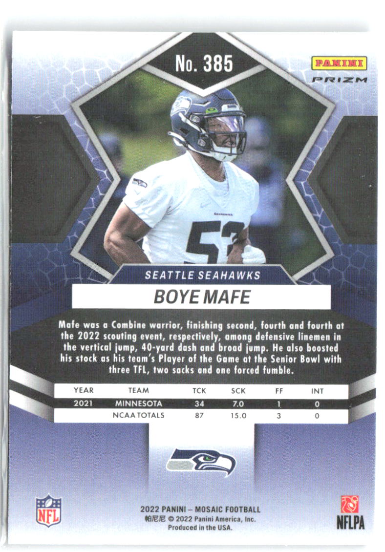 Boye Mafe Panini Mosaic - Silver 385 2022 Seattle Seahawks