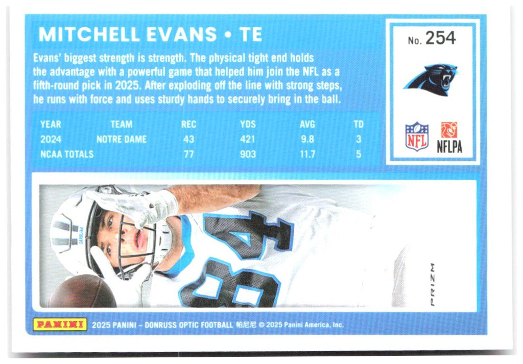 Mitchell Evans Donruss Optic - Pink 254 2025 Carolina Panthers