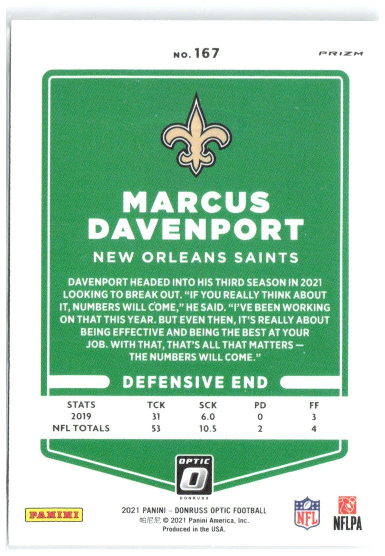 Marcus Davenport Donruss Optic - Holo 167 2021 New Orleans Saints