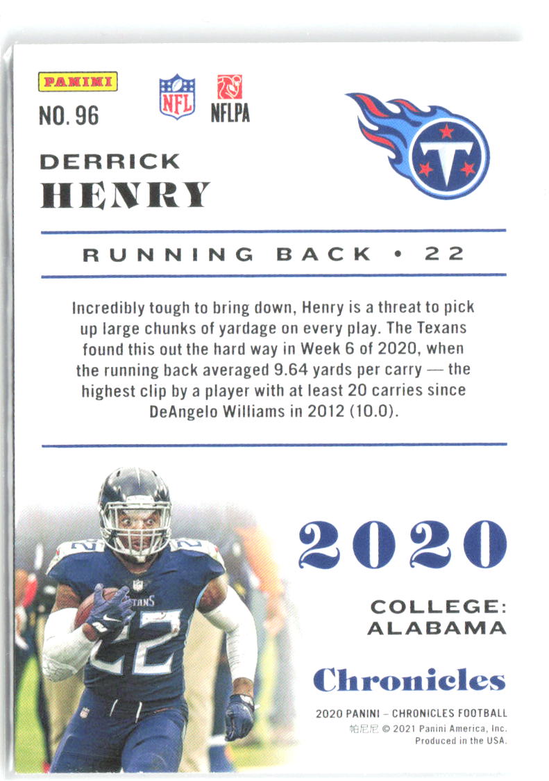 Derrick Henry Panini Chronicles - Pink 96 2020 Tennessee Titans
