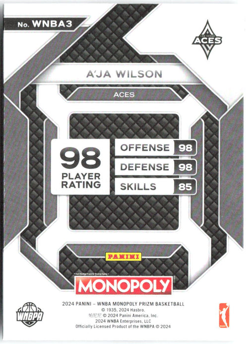 A'ja Wilson Panini Prizm Monopoly WNBA - All-Star WNBA3 2024 Las Vegas Aces