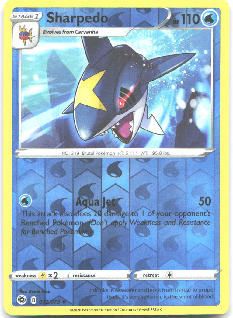 Sharpedo Reverse Holo Uncommon Champion's Path 12/73 NM Ryuta Fuse