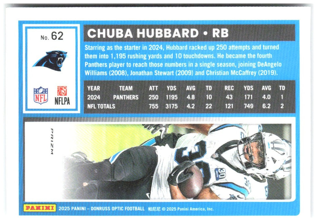 Chuba Hubbard Donruss Optic - Holo 62 2025 Carolina Panthers