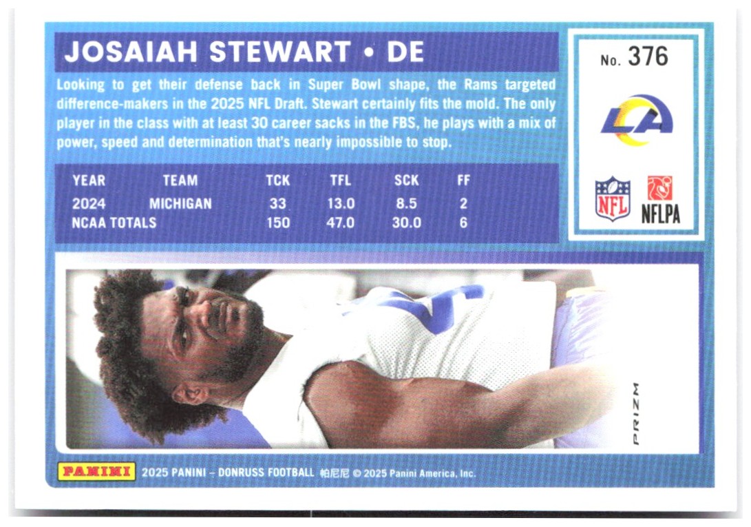 Josaiah Stewart Donruss - Optic Rated Rookies Pink 376 2025 Los Angeles Rams