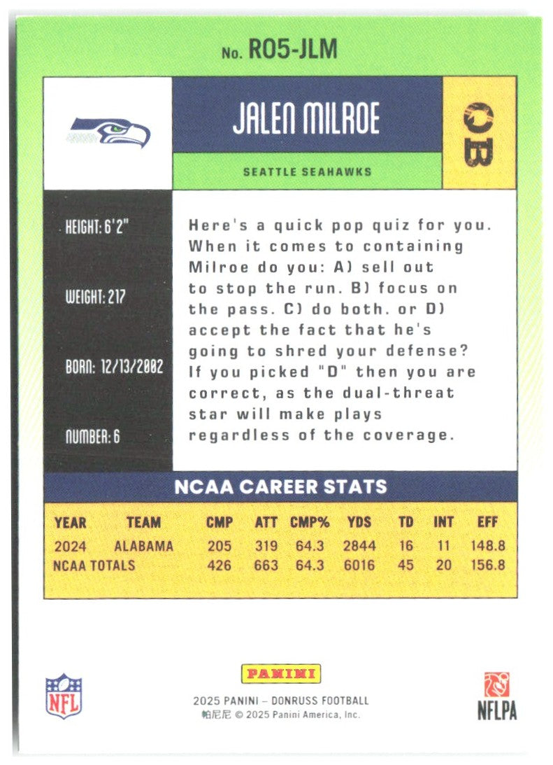 Jalen Milroe Donruss - Retro 2005 R05-JLM 2025 Seattle Seahawks