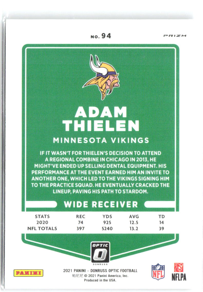 Adam Thielen Donruss Optic - Holo 94 2021 Minnesota Vikings