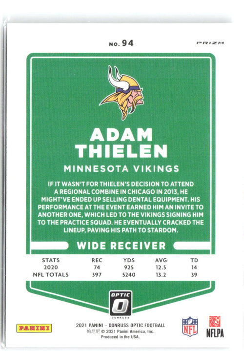 Adam Thielen Donruss Optic - Holo 94 2021 Minnesota Vikings