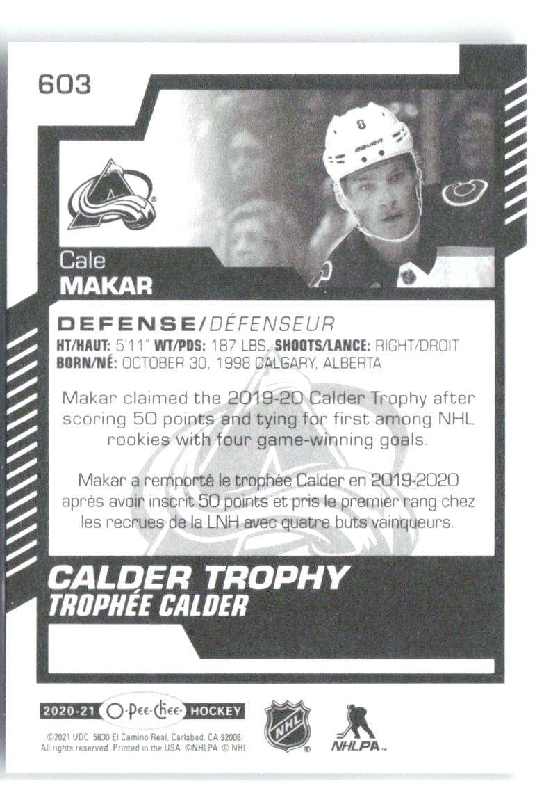 Cale Makar Upper Deck - 2020-21 O-Pee-Chee Update 603 2020-21 Colorado Avalanche