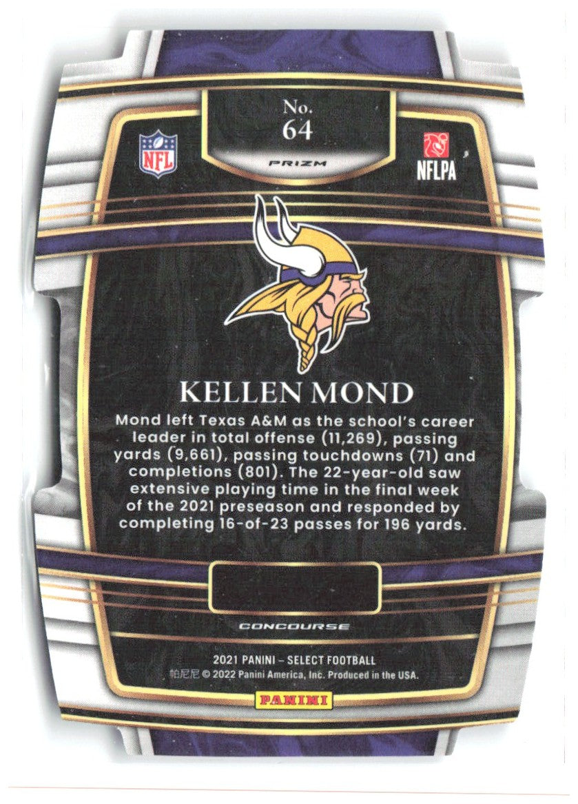 Kellen Mond Panini Select - Red and Blue Prizm Die Cut 64 2021 Minnesota Vikings