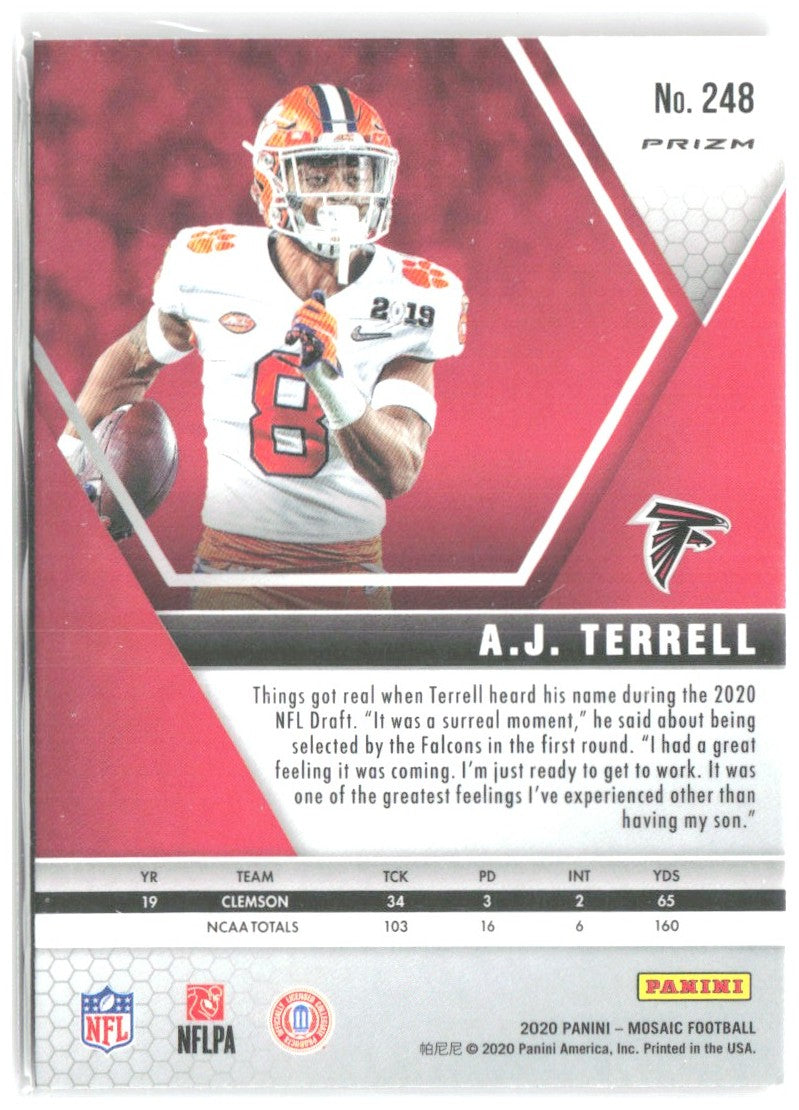 A.J. Terrell Panini Mosaic - Prizm Reactive Orange 248 2020 Atlanta Falcons