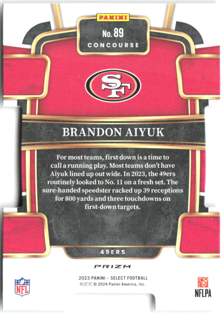 Brandon Aiyuk Select Black and Green Prizms Die Cuts 89 2023 San Francisco 49ers