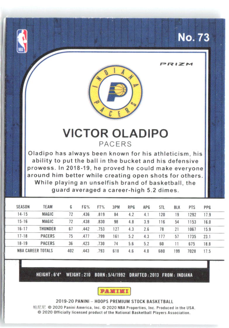 Victor Oladipo Hoops Premium Stock Prizms Silver Laser 73 2019-20 Indiana Pacers