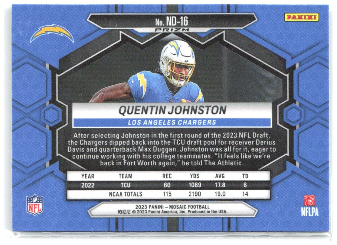 Quentin Johnston Panini Mosaic - Green Mosaic ND-16 2023 Los Angeles Chargers
